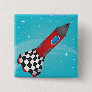 Retro Red Rocket Ship in Space Galactic 2 Inch Square Button