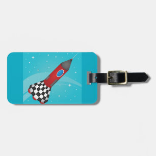 Retro Red Rocket Ship in Space Galactic Luggage Tag