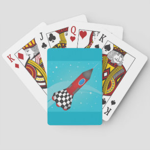 Retro Red Rocket Ship in Space Galactic Playing Cards