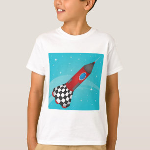 Retro Red Rocket Ship in Space Galactic T-Shirt