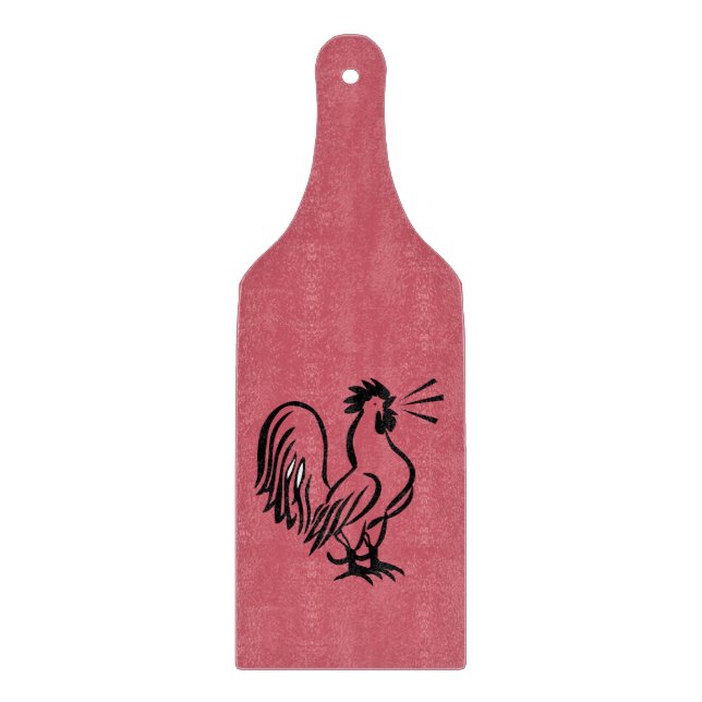 RETRO RED ROOSTER CUTTING BOARD PADDLE (Front)