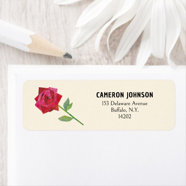 Retro Red Rose Cute Romantique Adresse de retour (En situation)
