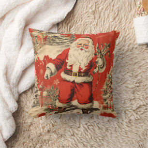 Retro Red Santa Claus Throw Pillow