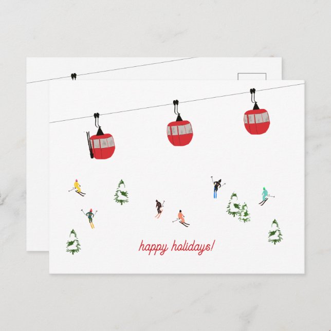Retro Red Ski Gondola Lift Holiday Postcard (Front/Back)