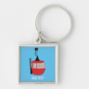 Retro Red Ski Gondola Lift Personalized Blue Keychain