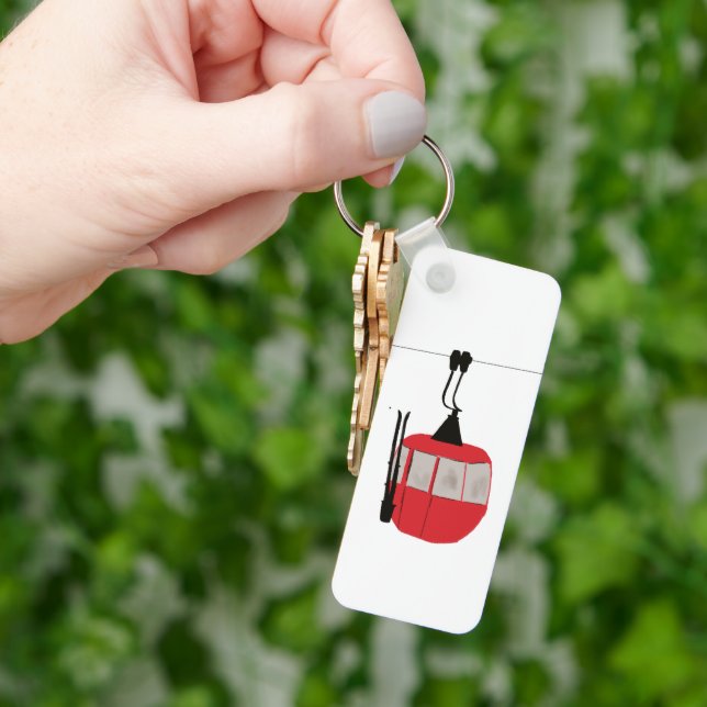 Retro Red Ski Gondola Lift Personalized Keychain (Hand)