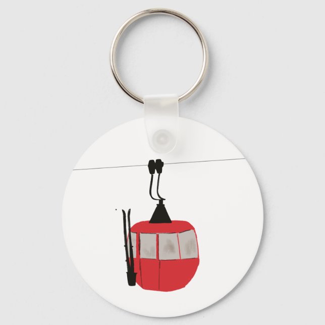 Retro Red Ski Gondola Lift Personalized Keychain (Front)