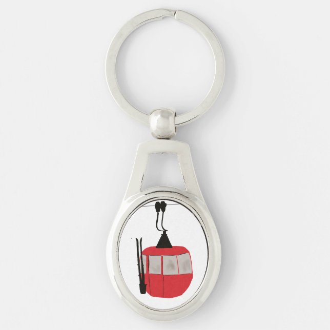 Retro Red Ski Gondola Lift Personalized Keychain (Front)