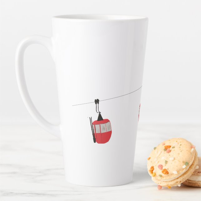 Retro Red Ski Gondola Lift Personalized Latte Mug (In Situ)