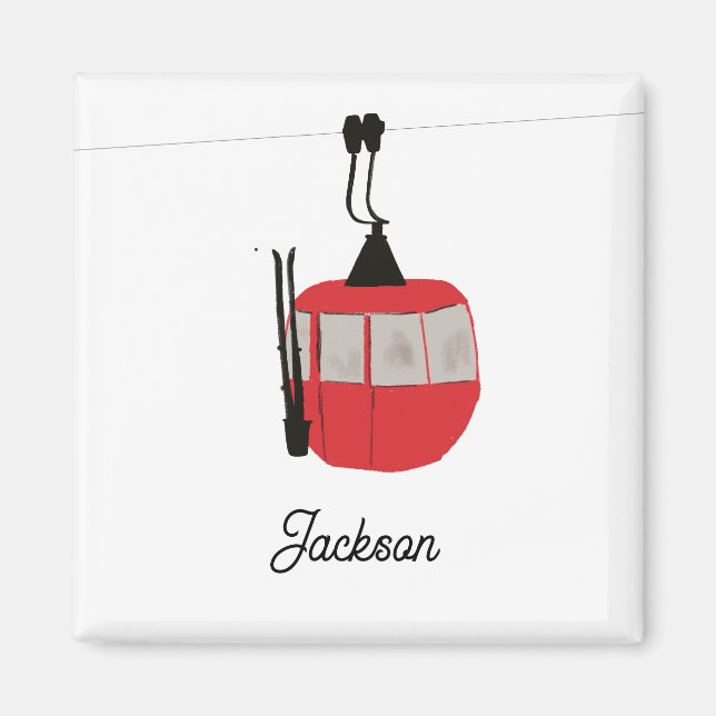 Retro Red Ski Gondola Lift Personalized Magnet (Front)
