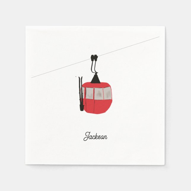 Retro Red Ski Gondola Lift Personalized Napkin (Front)