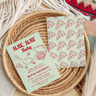 Retro Red Slice Slice Baby Pizza Baby Shower Invitation
