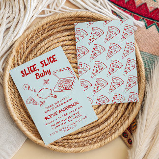 Retro Red Slice Slice Baby Pizza Baby Shower Invitation