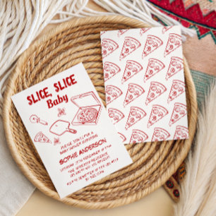 Retro Red Slice Slice Baby Pizza Baby Shower Invitation