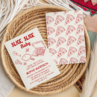 Retro Red Slice Slice Baby Pizza Baby Shower Invitation