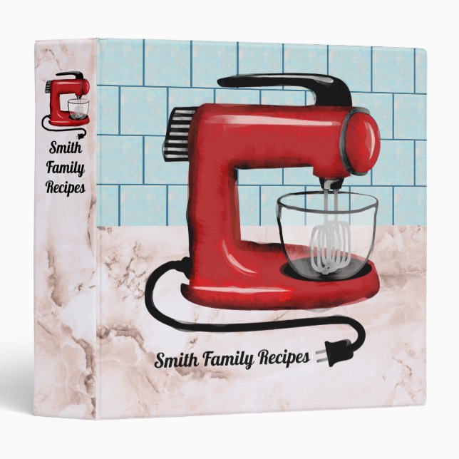 Retro red stand mixer cookbook recipe binder (Front/Spine)