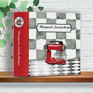 Retro red stand mixer personalized recipe cookbook binder