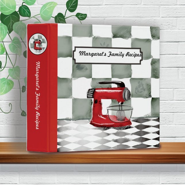 Retro red stand mixer personalized recipe cookbook binder (Creator Uploaded)