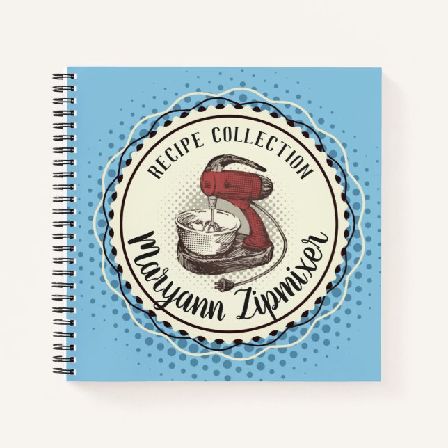 Retro red stand mixer personalized recipe cookbook notebook (Front)