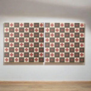 Retro Red Starburst Checkered Mid Century Modern Tile