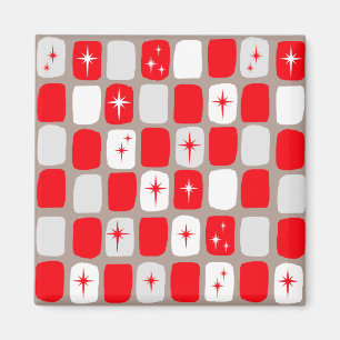 Retro Red Starburst Magnet Carré