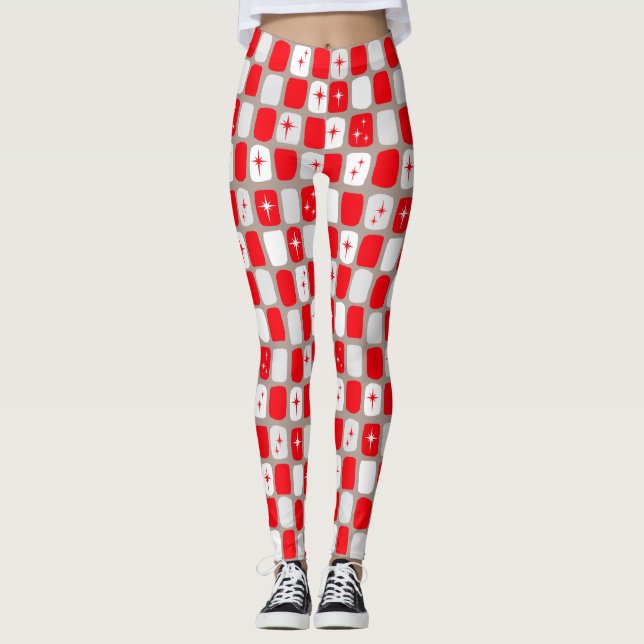 Retro Red Starbursts Leggings (Front)