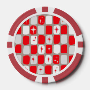 Retro Red Starbursts Poker Chips
