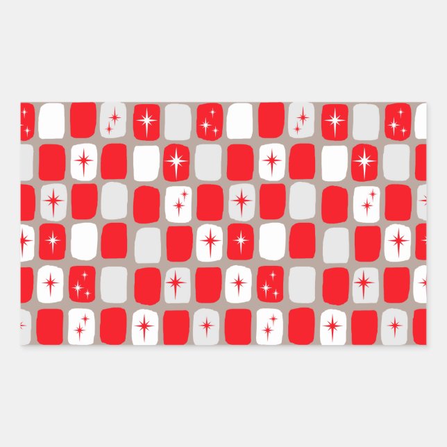 Retro Red Starbursts Rectangle Stickers (Front)
