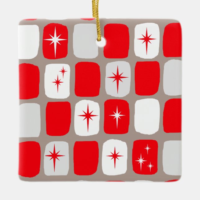 Retro Red Starburts Christmas Ornament (Front)