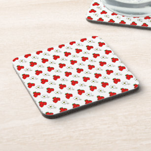 Retro Red Strawberry and Flower Pattern Coaster