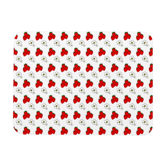 Retro Red Strawberry and Flower Pattern Magnet (Horizontal)