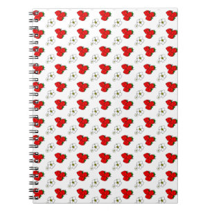 Retro Red Strawberry and Flower Pattern Notebook