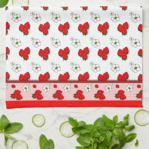Retro Red Strawberry Patten Kitchen Towel