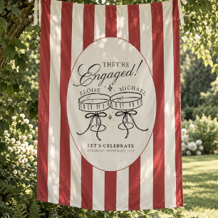 Retro Red Striped Champagne Sketch Engagement Tapestry