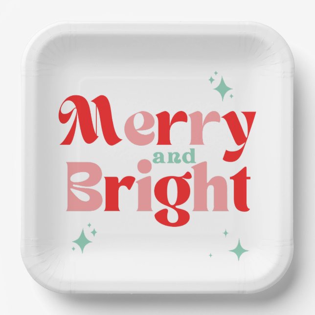 Retro Red Teal Christmas Holiday Paper Plate (Front)