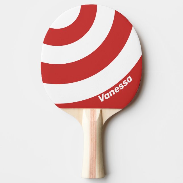 Retro Red Three Circle Stripe with Name Ping Pong Paddle (Front)