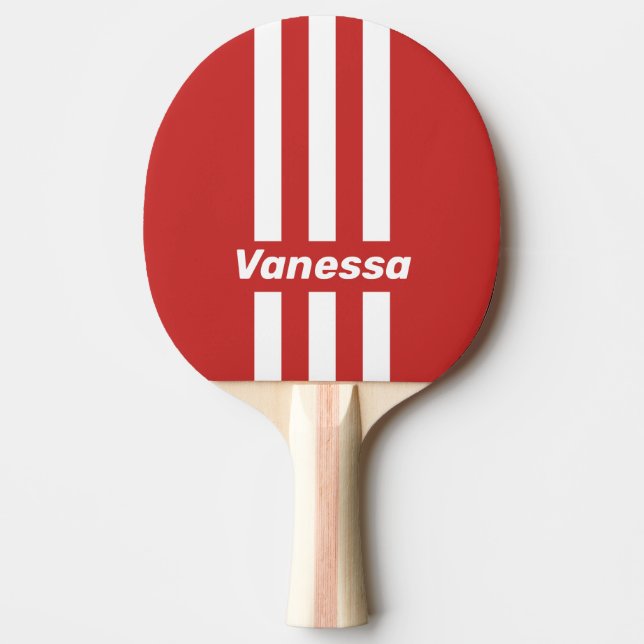 Retro Red Three Pin Stripes with Name Ping Pong Paddle (Front)
