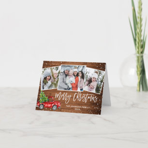 Retro Red Truck 3 PHOTO Christmas Greeting Folded Holiday Card