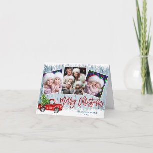 Retro Red Truck 4 PHOTO Christmas Greeting Folded Holiday Card