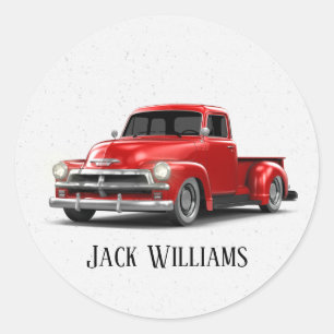 Retro Red Truck On Specks Classic Round Sticker