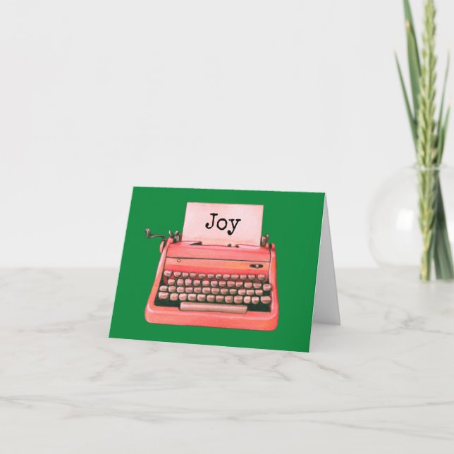Retro Red Typewriter Cute Personalized Christmas Note Card (Front)