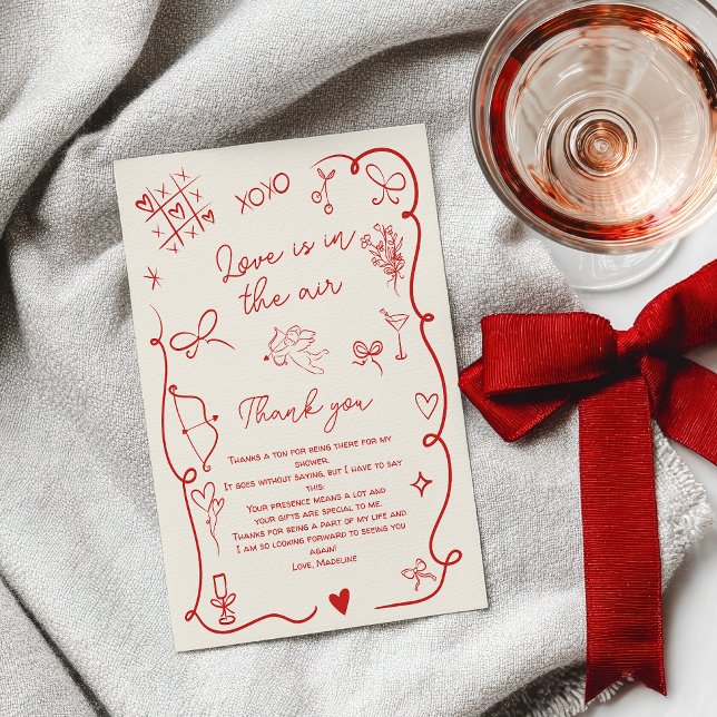 Retro Red Valentine Love in the air bridal shower Thank You Card (Retro Red Valentine Love in the air bridal shower Thank You Card)