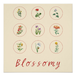 Retro Red Vintage Hibiscus and Lilies Blossom Poster