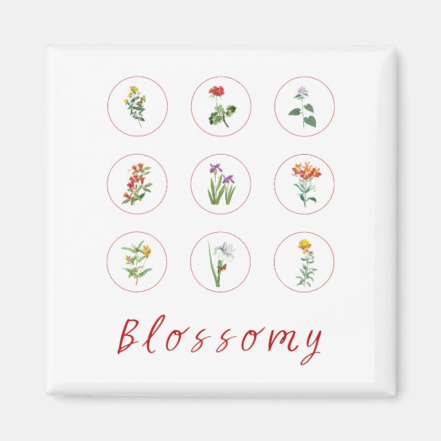Retro Red Vintage Hibiscus Blossom Collage Design Magnet (Front)