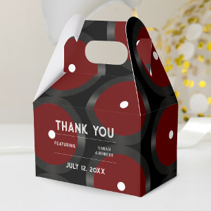 Retro Red Vinyl Record Pattern Wedding Thank You Favor Box