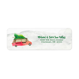 Retro Red Wagon Christmas Tree Watercolor Return