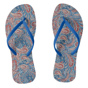 Retro Red, White and Blue Paisley Pattern Flip Flops