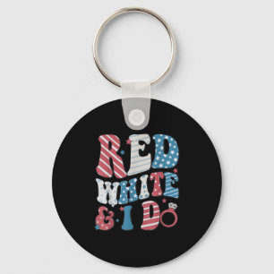 Retro Red White And I Do 4th Of July Bachelorette  Keychain