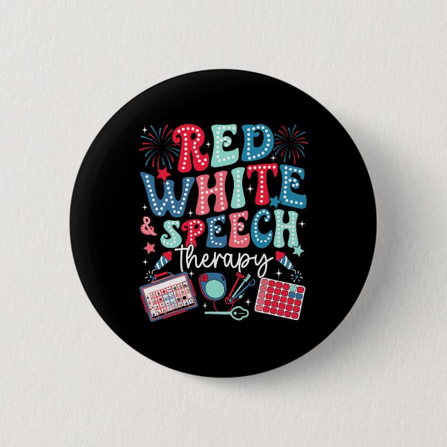 Retro Red White And Speech Therapy Fourth 4th July 2 Inch Round Button (Front)