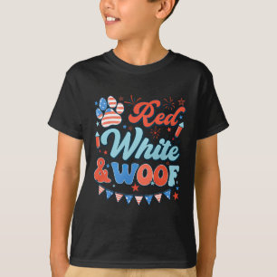 Retro Red White And Woof Us Flag Dog Paw Happy 4th T-Shirt